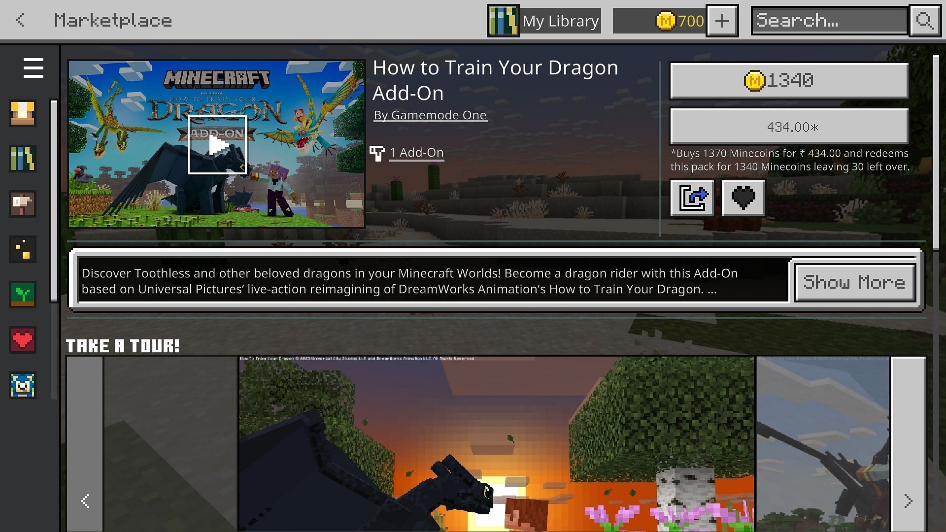 Head over to the Marketplace to get your hands on the Minecraft How to Train Your Dragon add-on (Image via Sportskeeda Gaming || Mojang Studios)